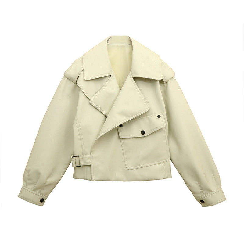 Long-sleeved Lapel Loose-fit Women's Leather Jacket